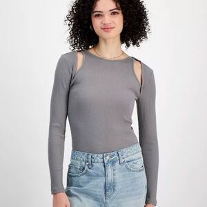 Madden Girl Juniors' Cut-Out Long-Sleeve Bodysuit